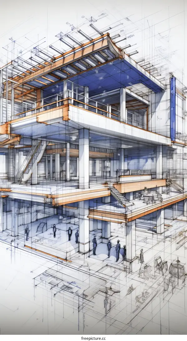 Architectural drawing of a modern office building