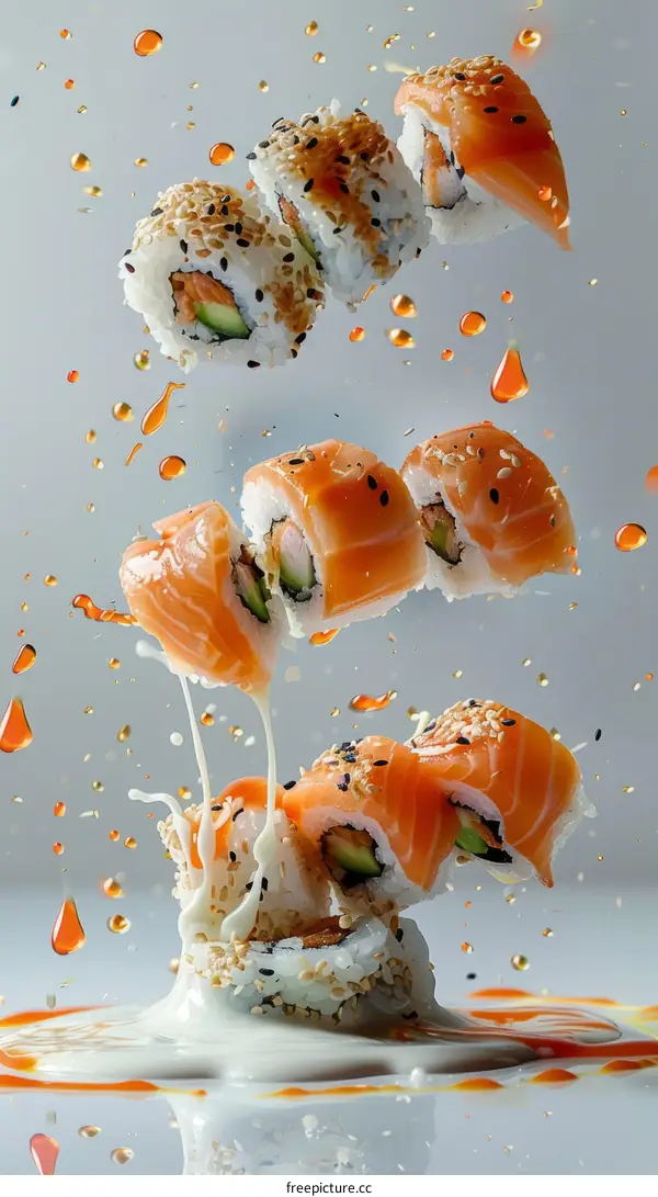 Artistic Depiction of Bursting Sushi Flavors