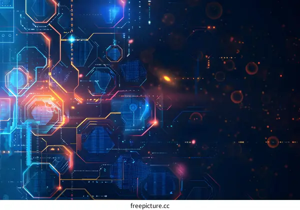 Abstract Technology Background with Glowing Hexagons