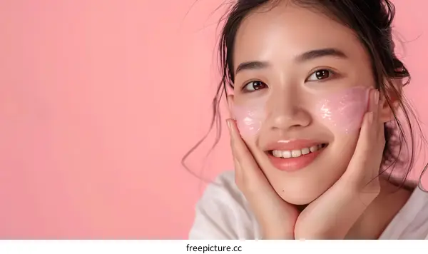 Young Woman With Pink Facial Mask
