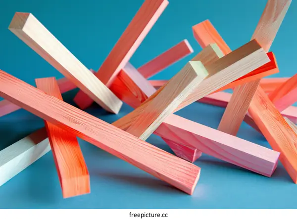 Colorful Wooden Sticks Scattered on a Blue Background