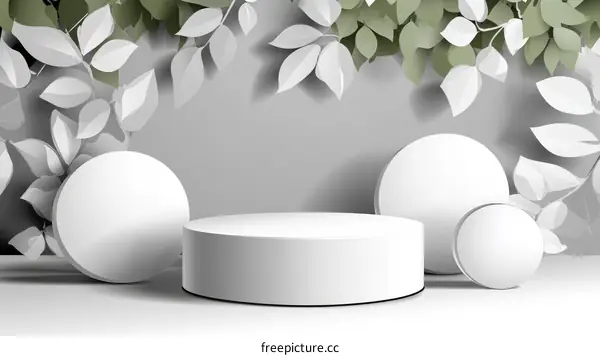 White Display Podium with Elegant Leaves