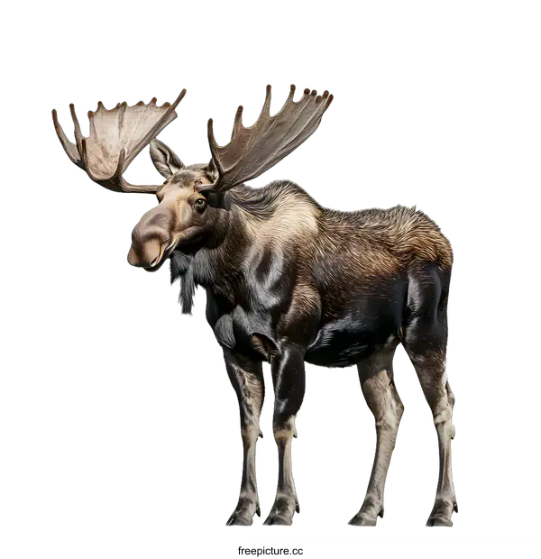 [Transparent Background PNG]Large Moose with Antlers Standing on a White Background