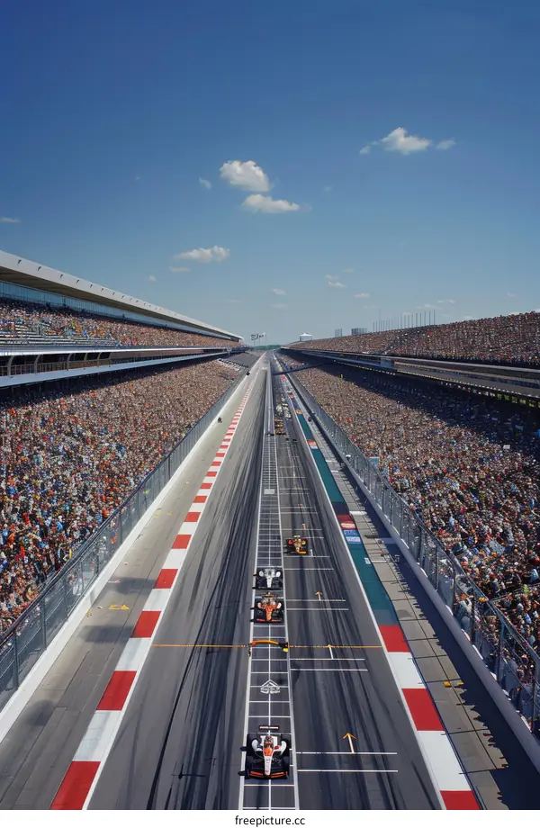 Formula One cars racing on a track with spectators in the stands