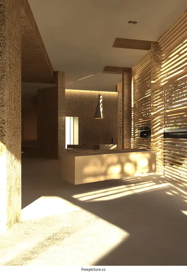 Minimalist Interior Design with Wooden Walls and Slatted Windows