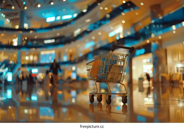 Shopping Cart In Shopping Mall With Blurry Background