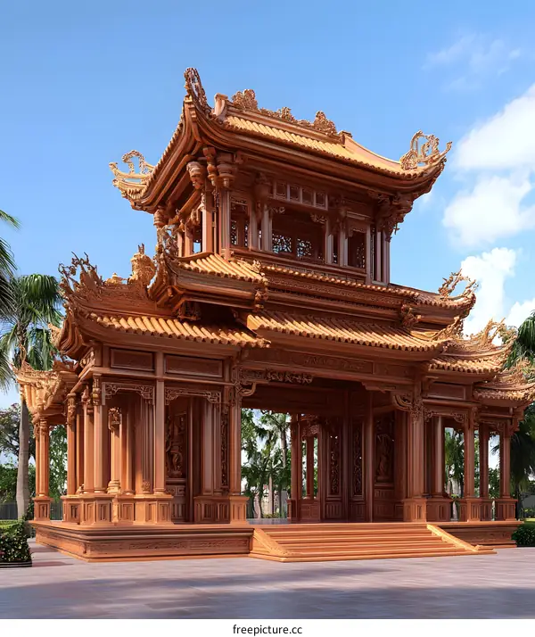 Traditional Chinese Architecture Wood Carving Pavilion Design