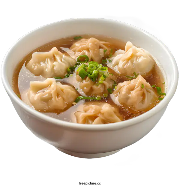 [Transparent Background PNG]Steamed Dumplings in Soup with Green Onions