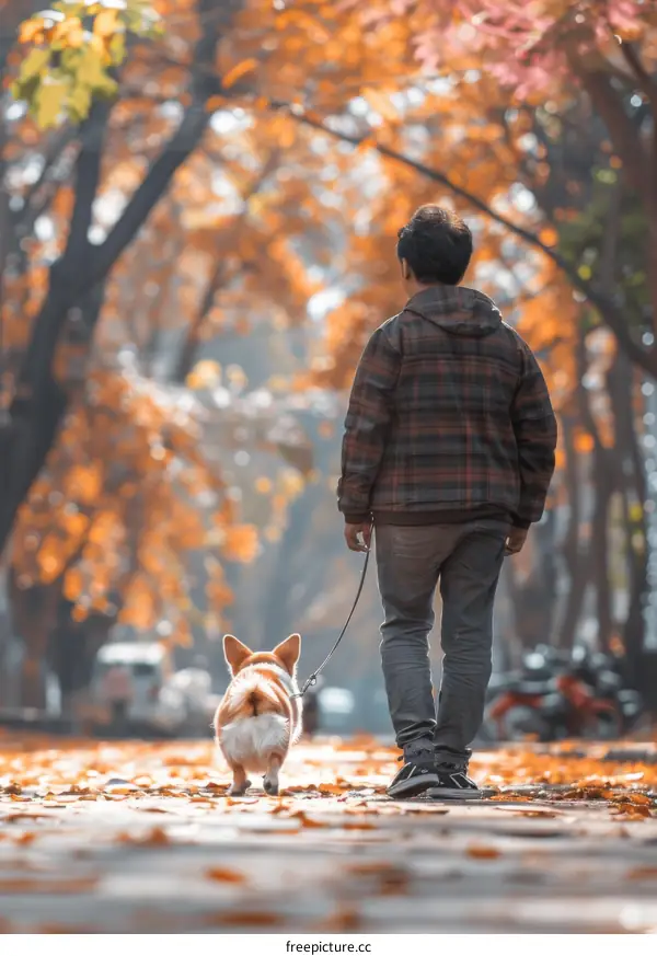 A man walking his dog in the park