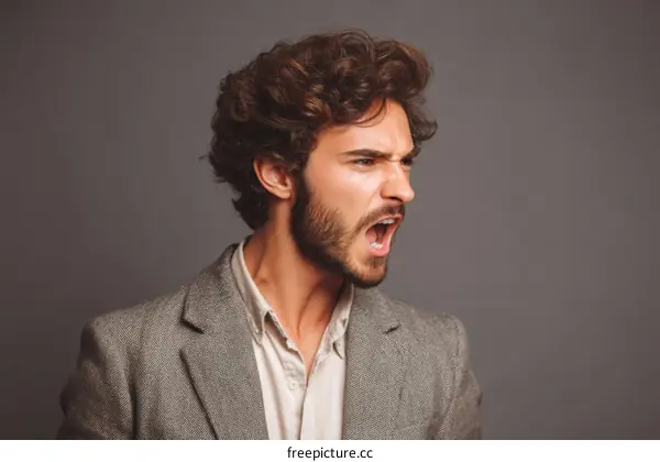 Close Up Portrait of a Caucasian Man Expressing Anger
