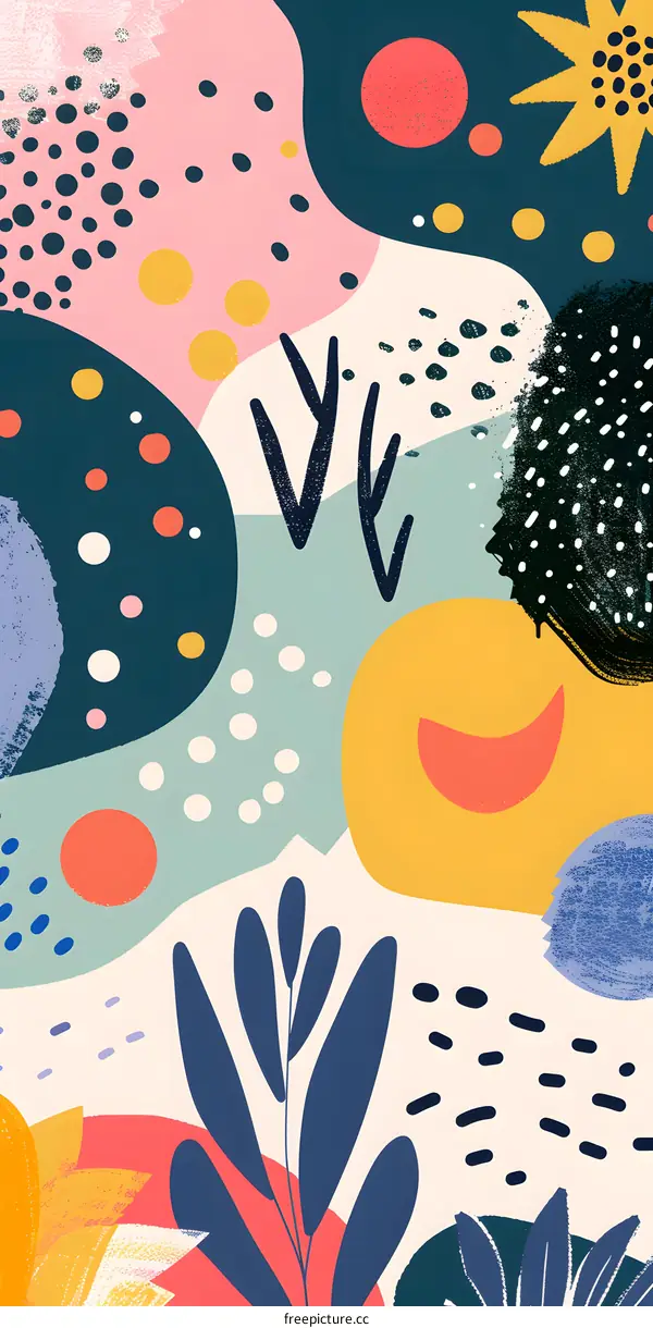 Abstract Colorful Shapes Background With Floral Elements