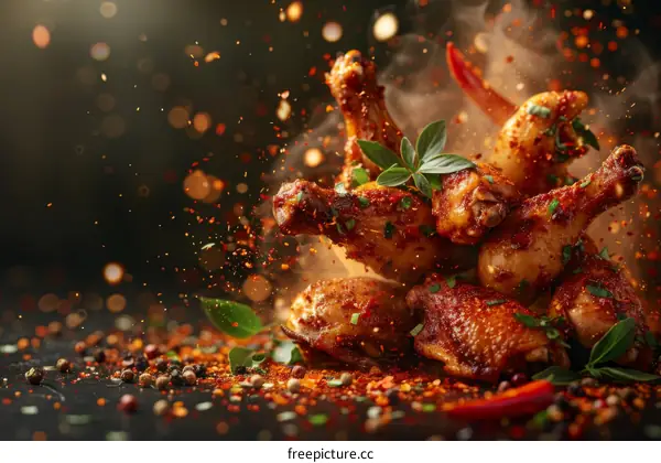 A variety of spices are used to season the chicken.