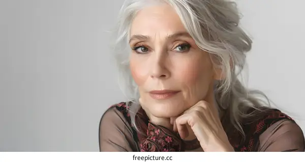 portrait of a beautiful mature woman with gray hair