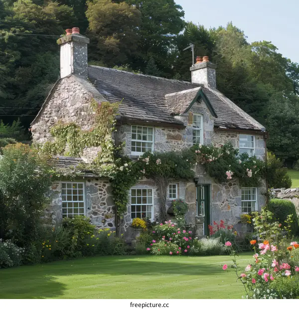 Charming Stone Cottage with a Blooming Garden