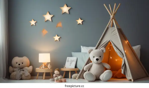 Lovely Child Room With Teepee And Stuffed Animals
