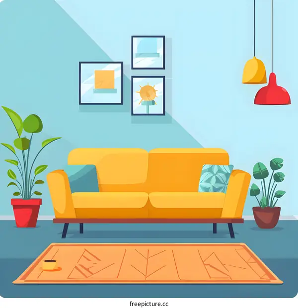 Yellow Sofa and Plants in a Living Room