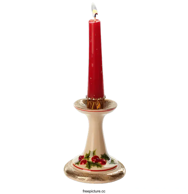 [Transparent Background PNG]Red Candle In A Gold And White Candlestick