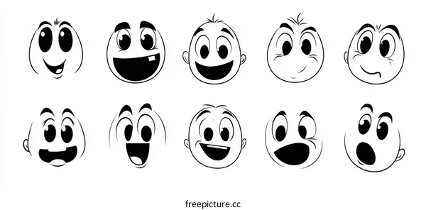 Cartoon Faces Collection of Various Emotions