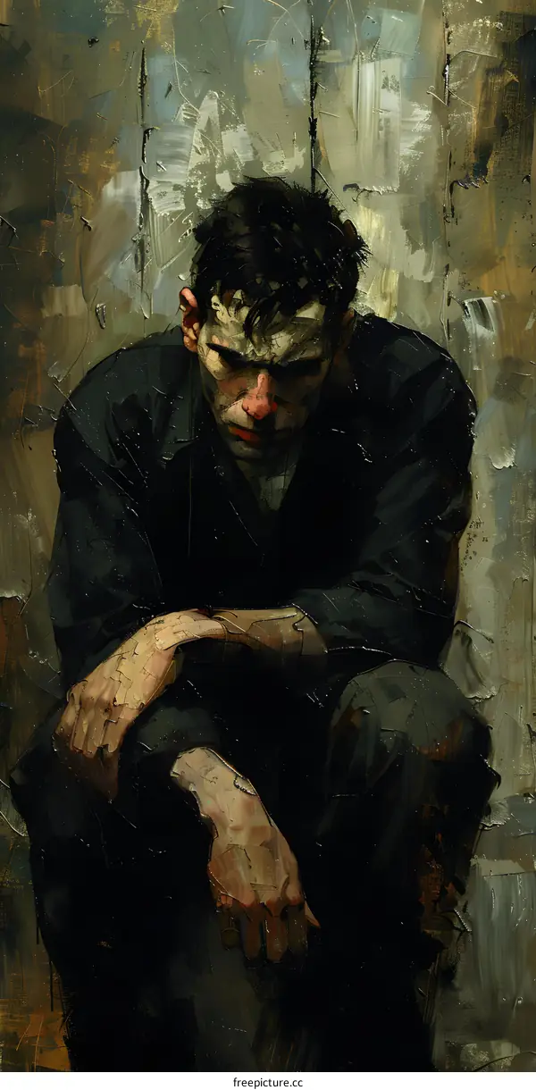 Painting of a Man Sitting in a Dark Room
