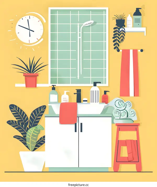 Bathroom Interior Design Illustration With Yellow Walls