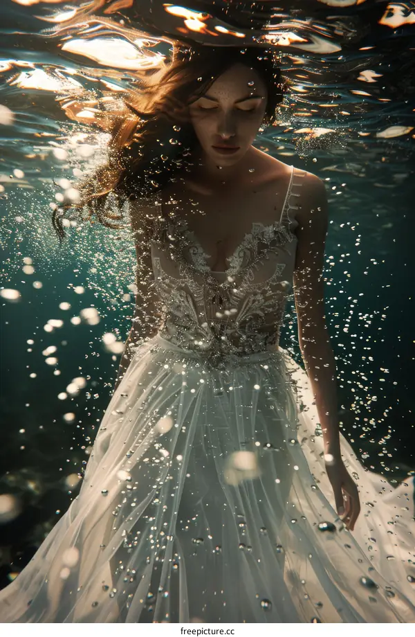 Ethereal Underwater Portrait of a Woman in a White Dress