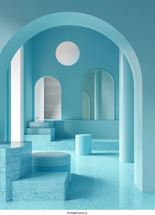 Turquoise Geometric Space with Podium and Archways