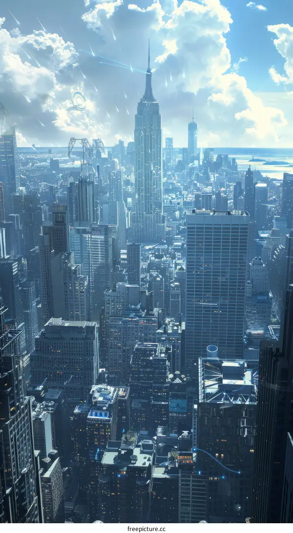 Futuristic Aerial View of New York City Skyline