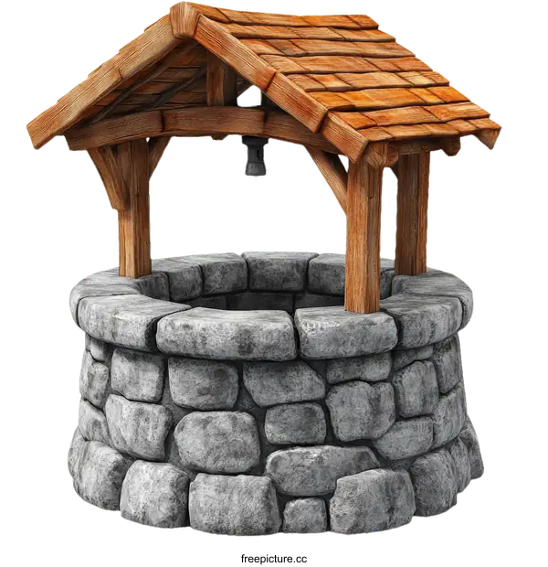 [Transparent Background PNG]Antique Wooden Well with Stone Base