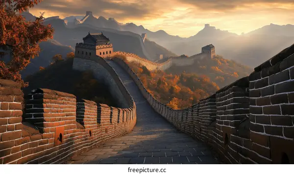 Majestic Great Wall of China at Sunrise