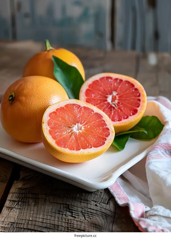 Fresh Pink Grapefruit on White Plate