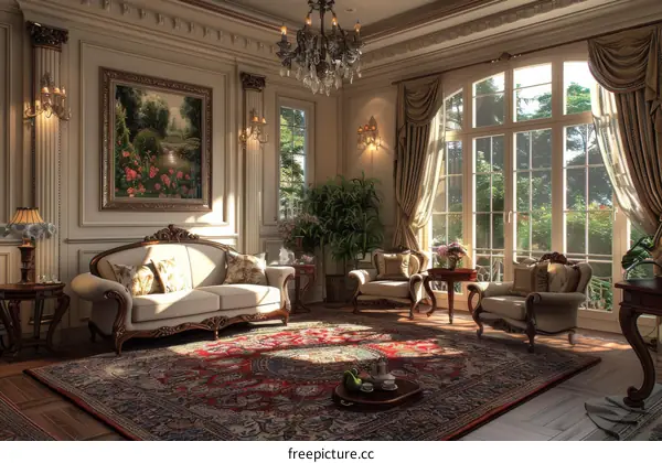 Elegant Antique Living Room Illustration