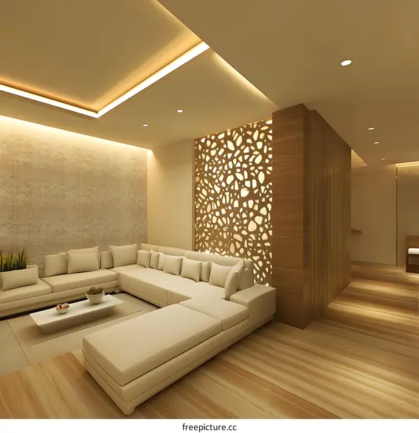 Modern Minimalist Living Room Design With White Sofa and Wooden Walls