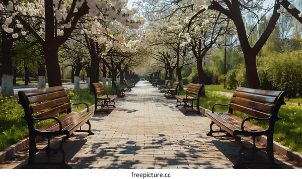 Springtime Walkway Lined with Cherry Blossom Trees
