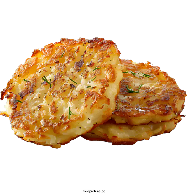 [Transparent Background PNG]Three Golden Potato Pancakes on White