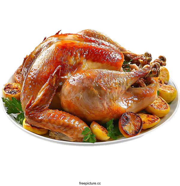 [Transparent Background PNG]Roasted Turkey Dinner Feast on a Festive Plate