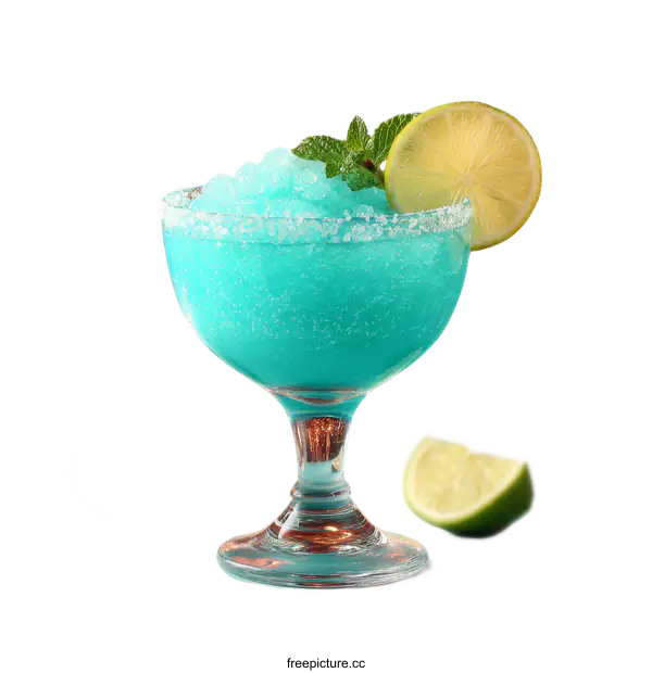 [Transparent Background PNG]Refreshing Blue Margarita Cocktail with Lime and Mint
