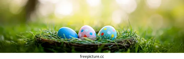 Easter Eggs Nest in Spring Meadow