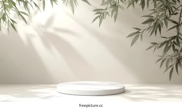 Elegant Minimalist Product Display with Natural Bamboo Leaves