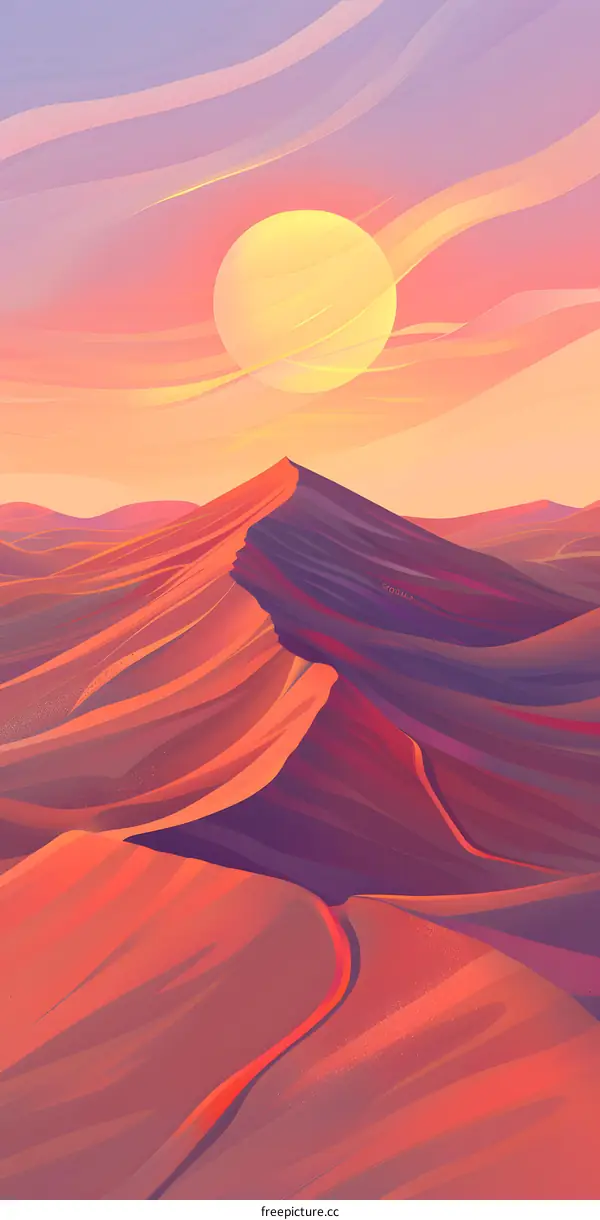 Sunset Over Desert Mountain Landscape Illustration
