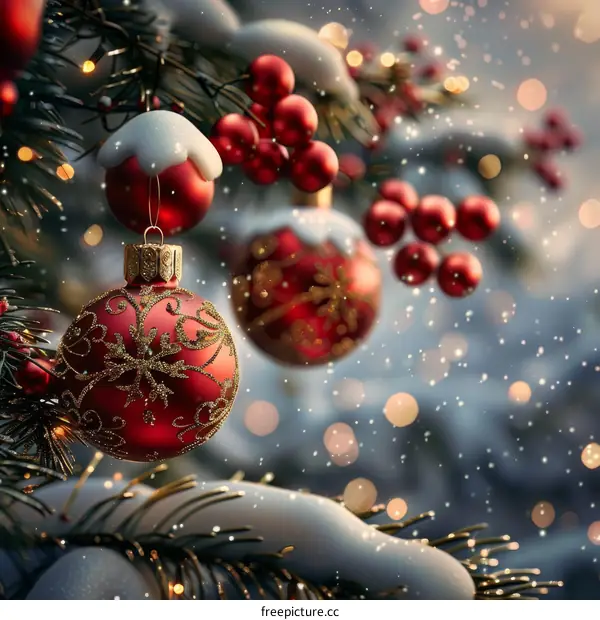 Snowy Christmas Tree with Ornaments
