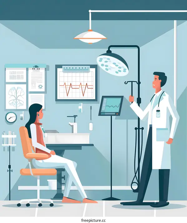 Doctor Examining Patient In Medical Office Illustration
