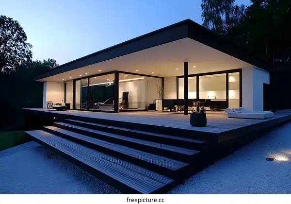 Modern Black and White House with a Large Deck