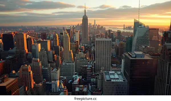 New York City skyline at sunset