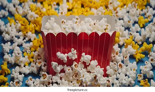 Red Popcorn Box With White and Yellow Popcorn