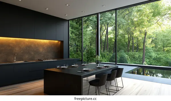 Modern Kitchen with Forest View