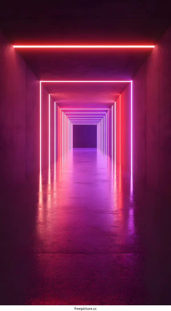 Neon Lights Corridor Abstract Background