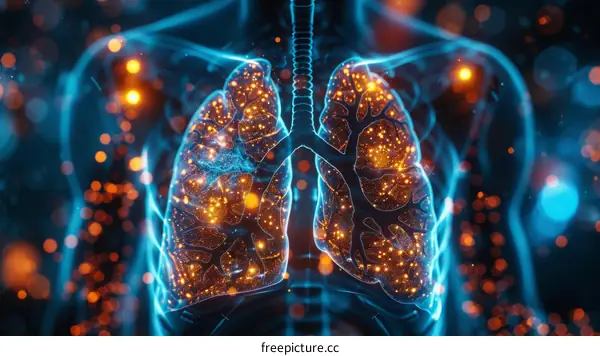 Abstract Human Lungs with Glowing Particles