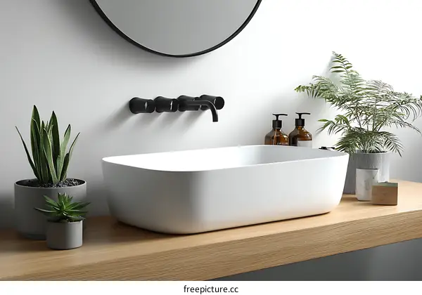 Modern Minimalist Bathroom Vanity with Plants