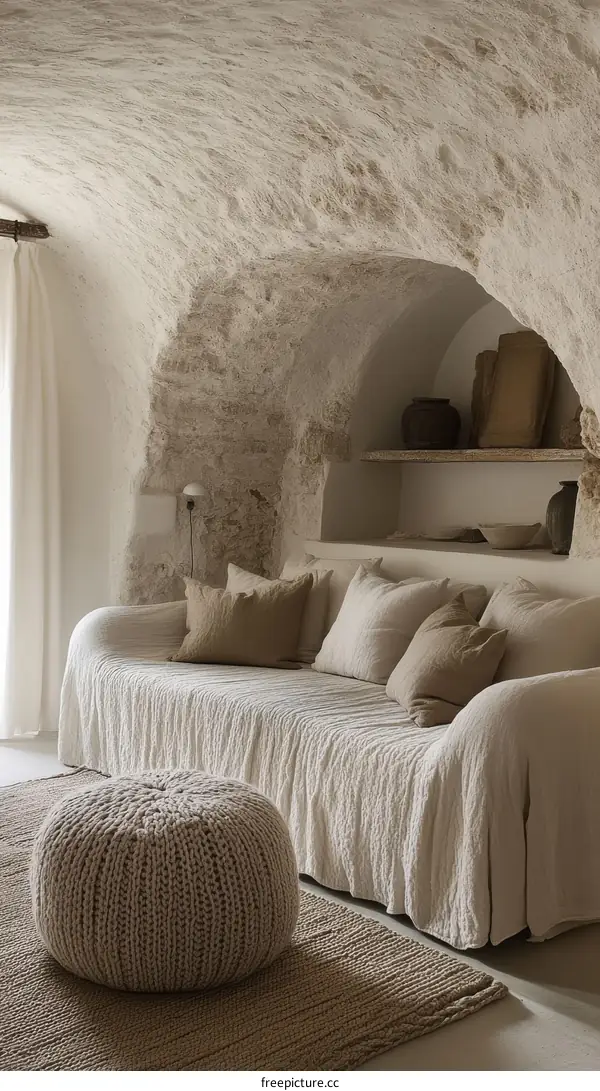 Rustic Cave-like Living Room with Natural Materials