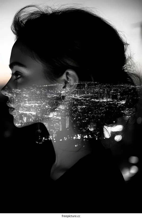 City Lights and Woman Silhouette